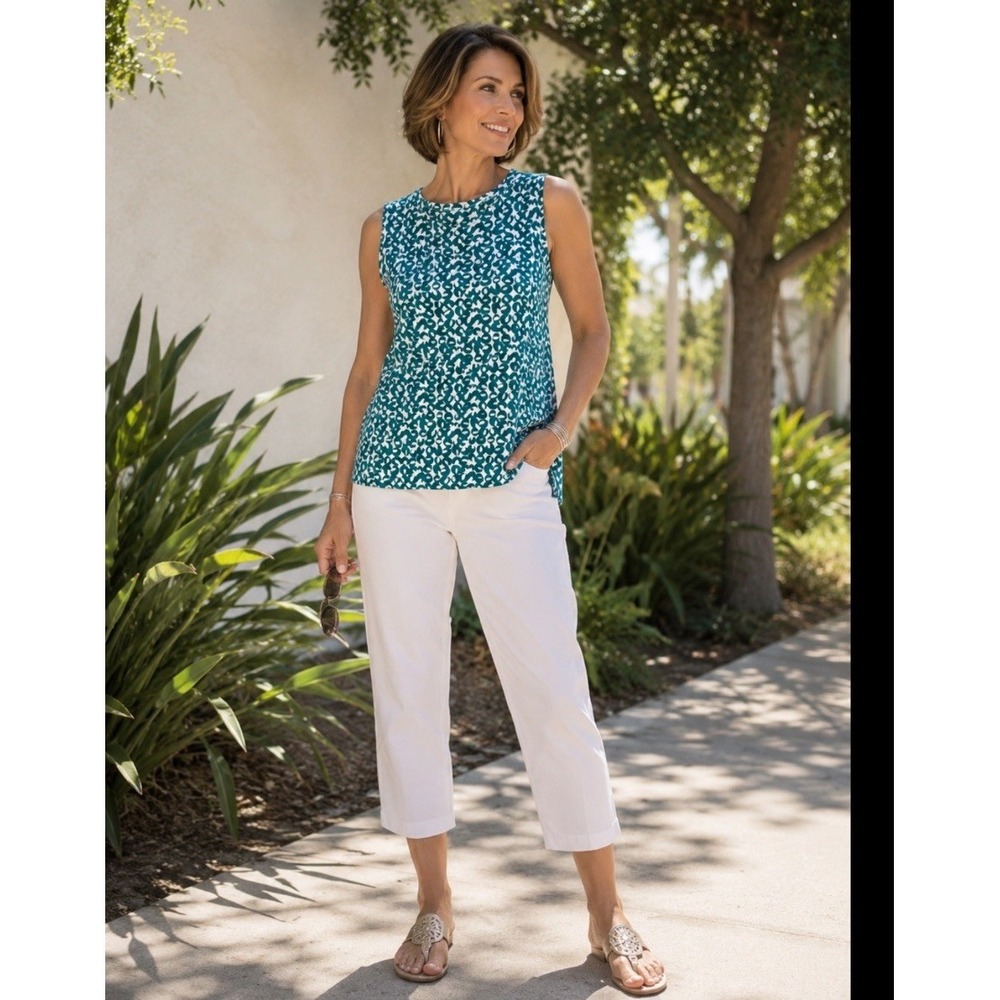 Chicos‎ Travelers 2 Large Short Sleeveless Top Shirt Aqua Buttons On Side Travel